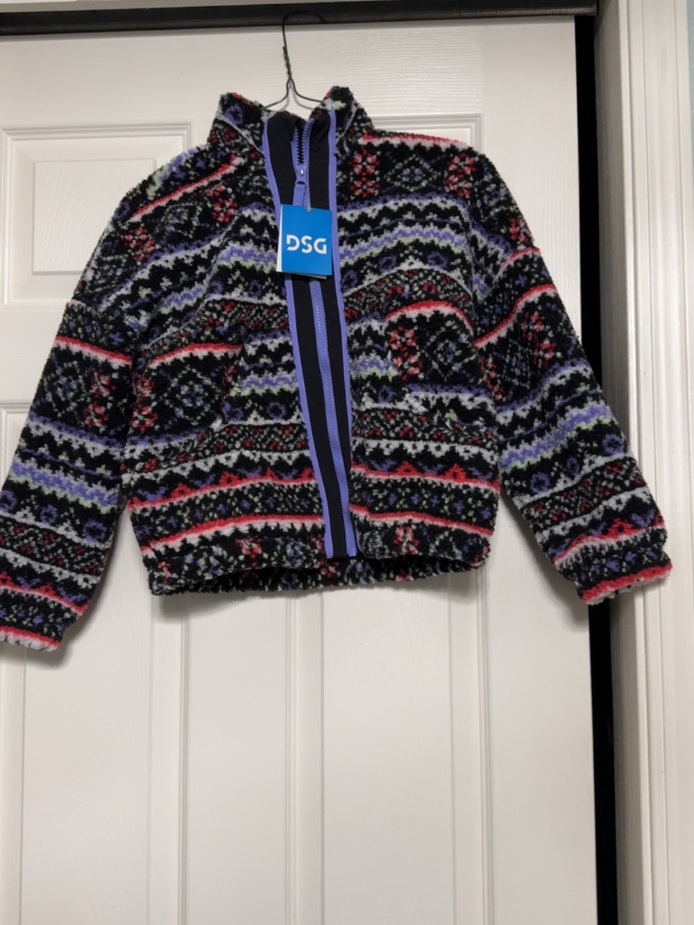 DSG Kids Black Multi-Color Patterned Fleece Puffer Jacket